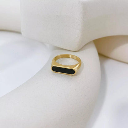 Stainless Steel Ring with Black Gemstone | 1 Pc (Golden)