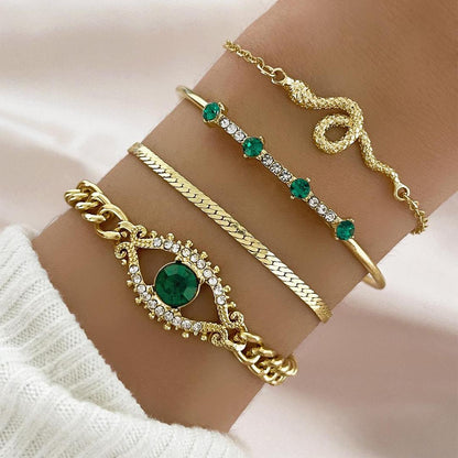 4 Pcs Gold Plated Charms Hanging Bracelet Set with Rhinestones