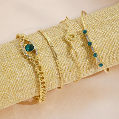 4 Pcs Gold Plated Charms Hanging Bracelet Set with Rhinestones