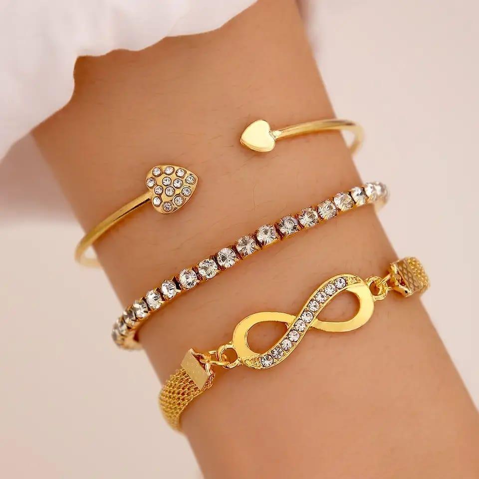 3 Pcs Trendy Rhinestone Bracelets