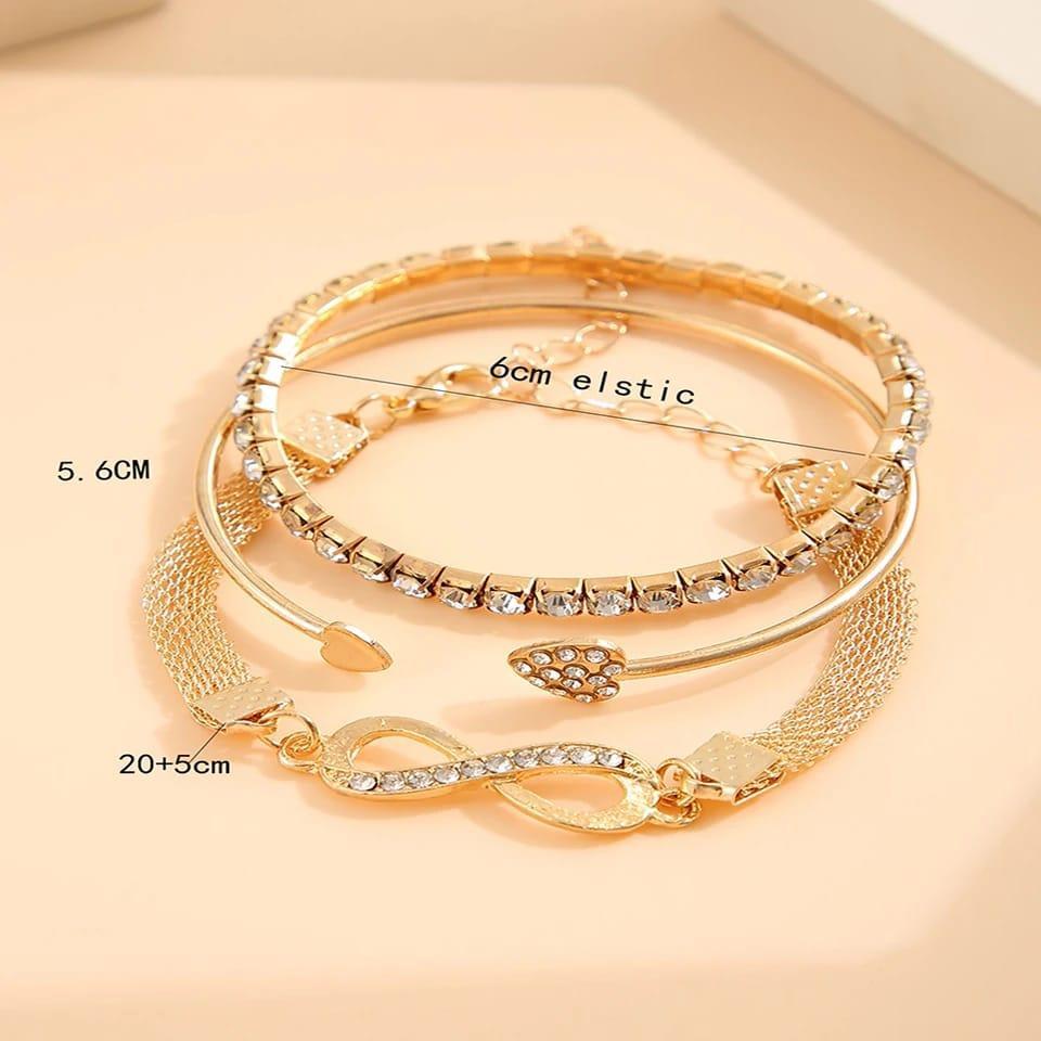 3 Pcs Trendy Rhinestone Bracelets