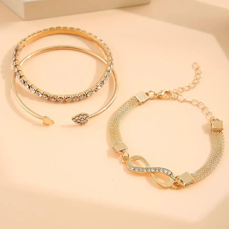 3 Pcs Trendy Rhinestone Bracelets