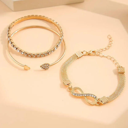 3 Pcs Trendy Rhinestone Bracelets