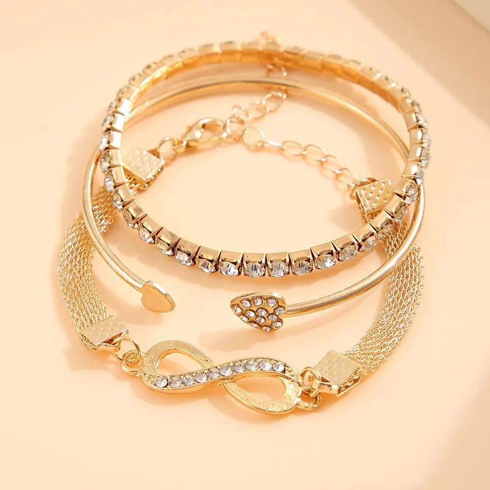 3 Pcs Trendy Rhinestone Bracelets