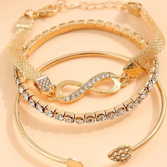 3 Pcs Trendy Rhinestone Bracelets