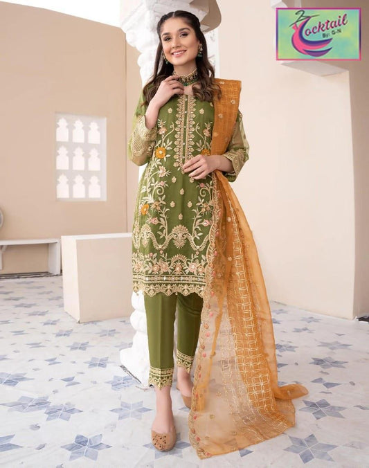 3 Pcs Women's Stitched Embroidered Suit